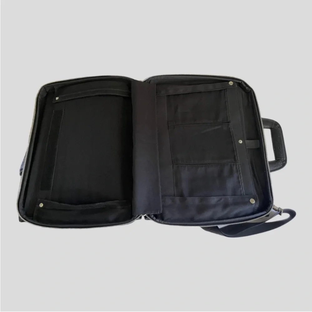 GIORGIO ARMANI BLACK Briefcase Computer Travel Fine Saffiano Leather Bag